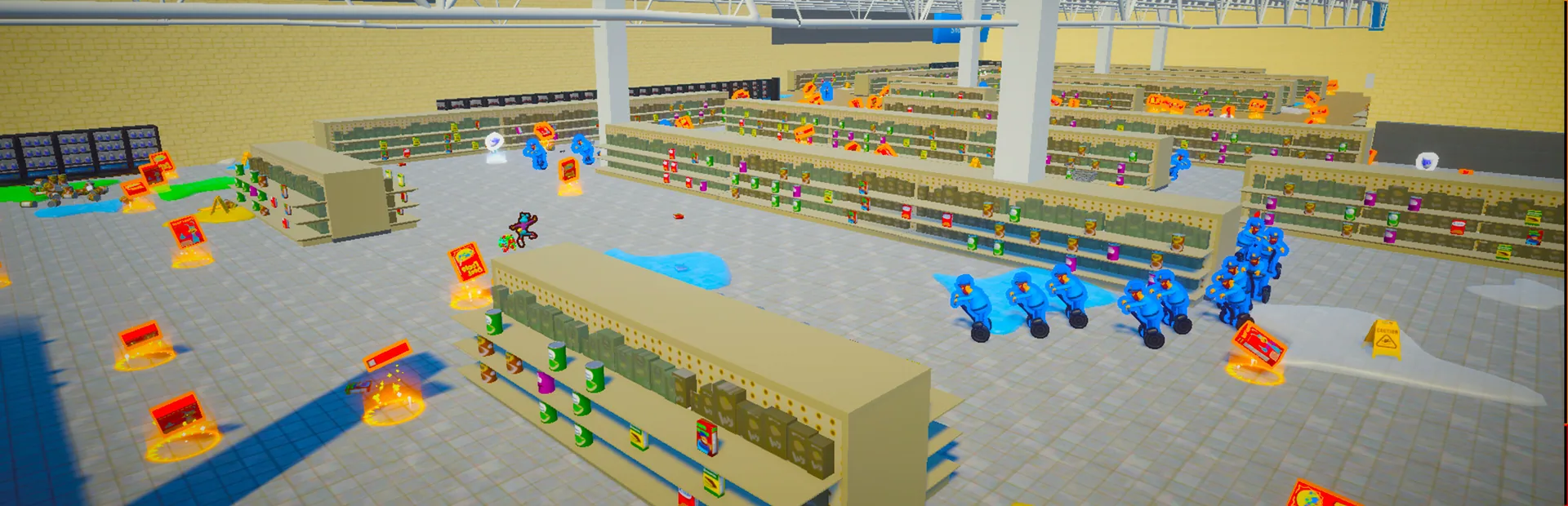 A supermarket arena filled with cereal and roaming enemies